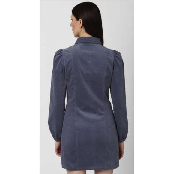 Forever 21 Corduroy Mini Shirt Dress Small Button Up Long‎ Puff Sleeves Preppy - Picture 2 of 12